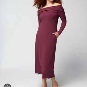 NWT Soma Matte Jersey Dress Midi Bra Dress Shelf Bra Off Shoulder Pockets Large